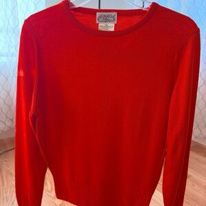 VILLAGER Bright Red 100% Pure LambWool Sweater Crew Neck SZ SM Made in ENGLAND